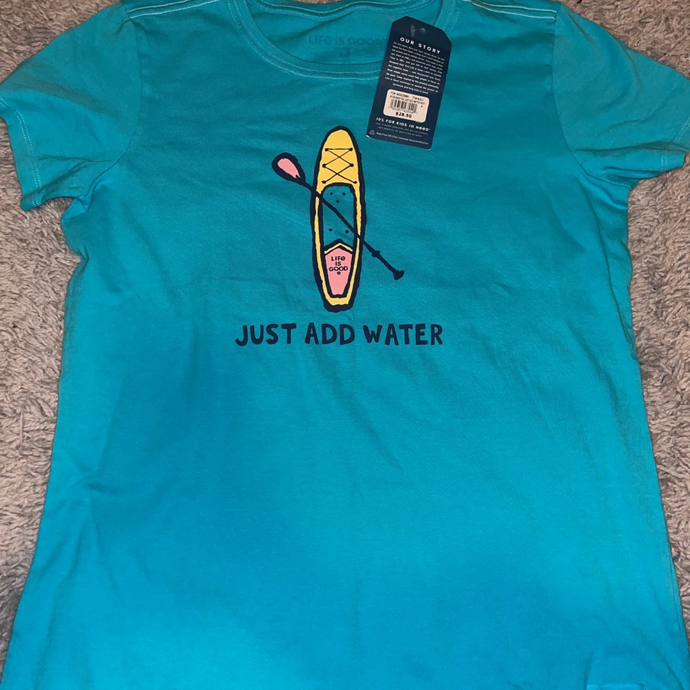 Life Is Good Turquoise Tee with Kayak Graphic